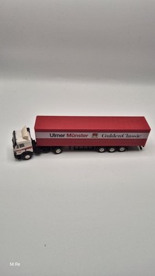 1/87 B&S MB SK Ulmer Münster Bier Schiebe Planen Sattelzug, Spedition Denkinger 