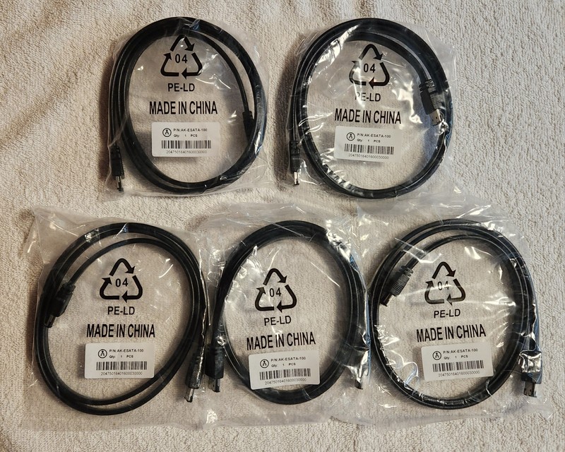 5-pack 1M 3FT eSATA eSATA Shielded External Cable Black Female To Female