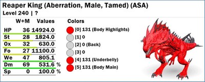  ARK Survival Ascended OFFICIAL PVE - DINOS RED SOLIDS COLORS TOP STATS