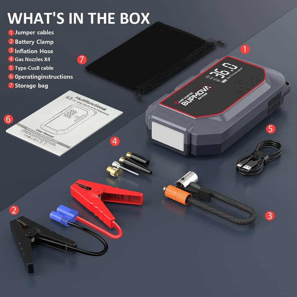 Jump Starter Power Pack 8000A 12V Auto Accu Booster met 150PSI