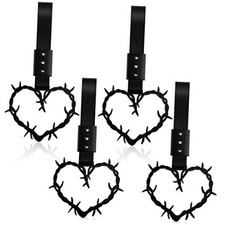 4 Pieces Heart Handle Keychains Car Accessory Heart Hand Strap Black Thorns