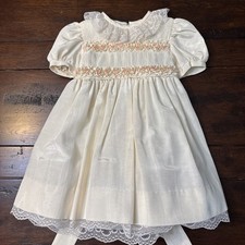 Vintage Toddler 3T Sylvia Whyte Dress Bow Satin Ribbon Floral Easter Flower Girl