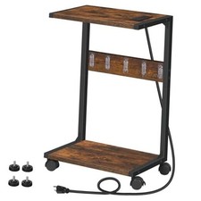 Computer Tower Stand, PC Stand with Charging Station, 2 Rustic Brown, Black