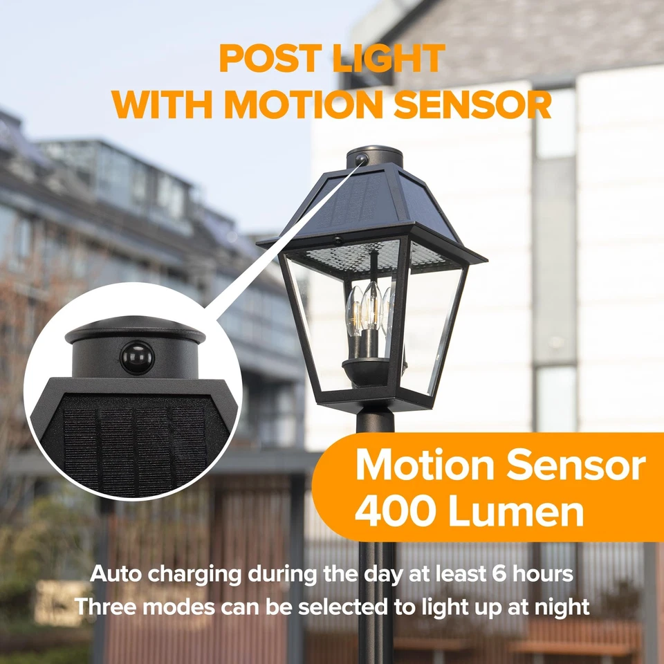 Outdoor Solar Lamp Post Light with Motion Sensor, Dusk to Dawn Waterproof Pol... - Image 3 of 4
