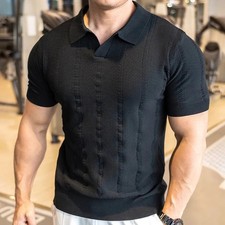 Men's Short Sleeved Knitted Polo Shirt Summer Business Lapel Stylish Solid Color