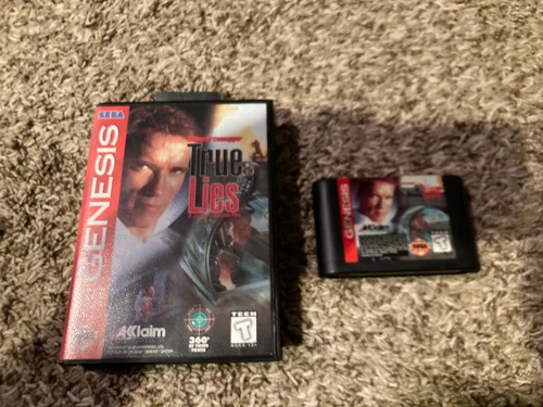 True Lies Sega Genesis with hang tab box -  missing manual EXCELLENT CONDITON!