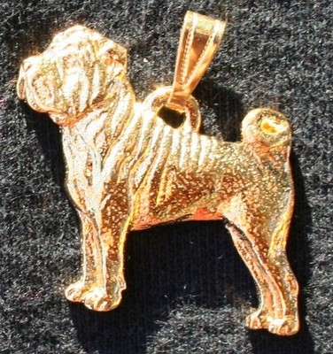 Shar Pei Dog 24K Gold Plated Pewter Pendant Jewelry USA Made