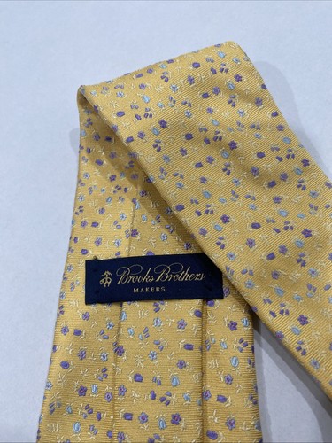 BROOKS BROTHERS Makers 100% Pure Silk Tie Made USA Woven Italy Gold Floral - Picture 3 of 5