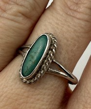 Vintage Sterling Silver Ring Turquoise 7.25 Elongated 925