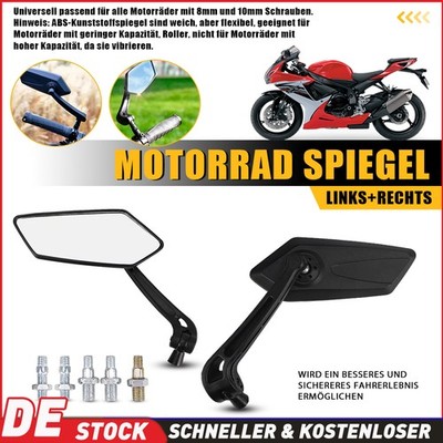 Paar Motorrad Seitenspiegel Aus ABS-Kunststoff HD-Glas E-geprüft Universal DEU