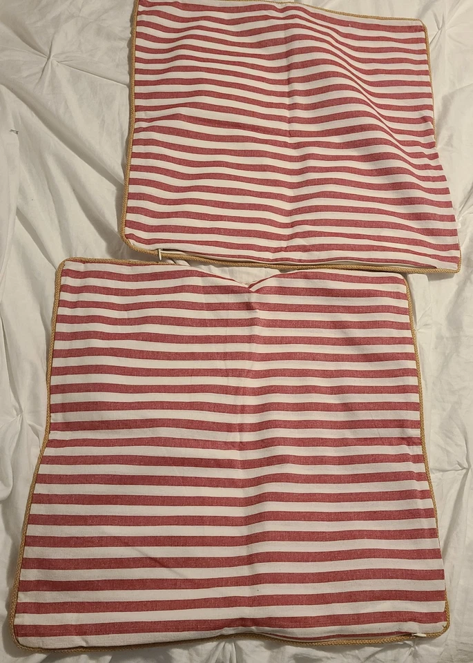 20x20 Tommy Hilfiger Red White Stripe Pillow Cover Burlap Rope Trim Zip Closure - Image 3 of 4