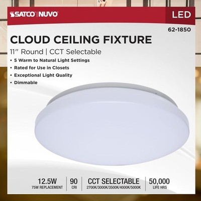 Nuvo 62-1850 -  11'' LED Cloud Fixture - 12.5 Watt CCT Selectable (1,2 or 6 Pack)