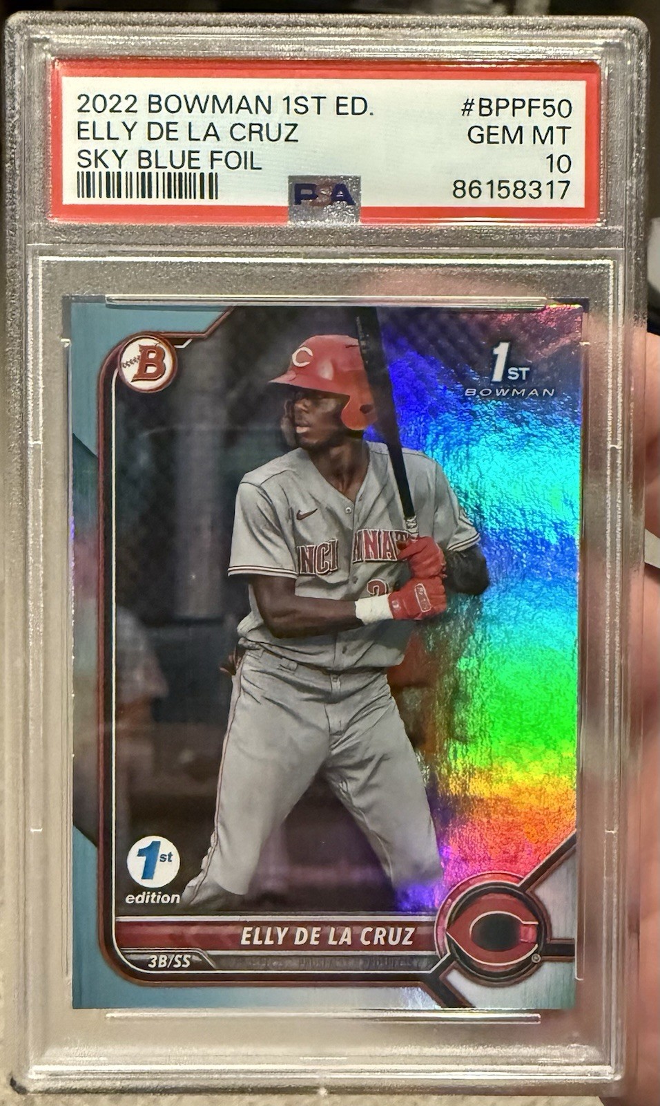 2022 Bowman 1st Edition Elly De La Cruz 1st Bowman Sky Blue Foil PSA 10 Reds