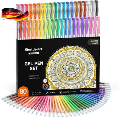 80 Stück Glitzer Gelstifte, Shuttle Art Gel Stifte Set, 40 Bunte Glitzer Gelschr