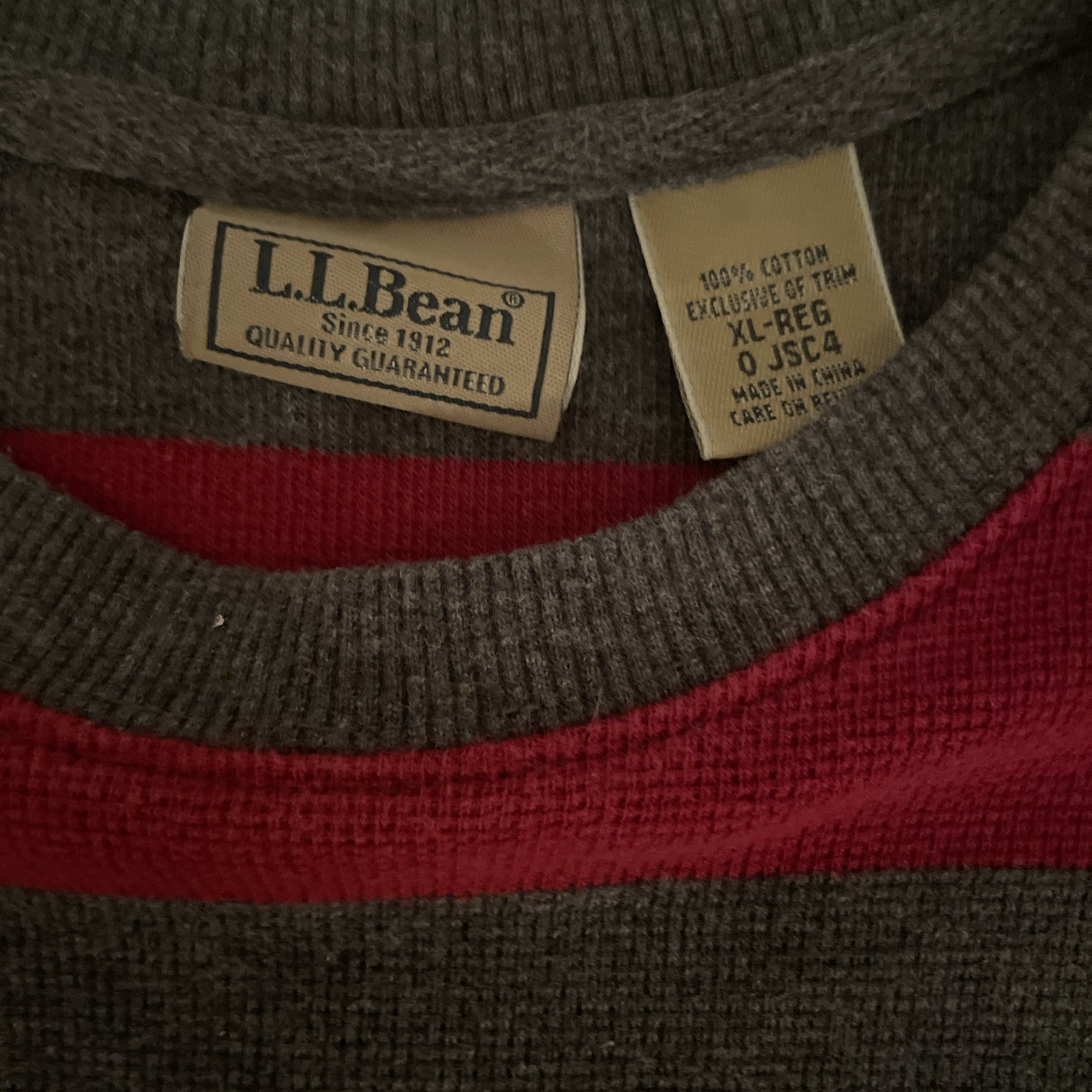 LL Bean 스트라이프 와플 니트 풀오버 스웨터 남성용 XL 사이즈 회색/빨간색 프레디 크루거 2