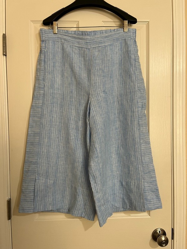 Liv By Habitat Clothes Pants Women's Large Blue Linen Striped Full Crop Relaxed