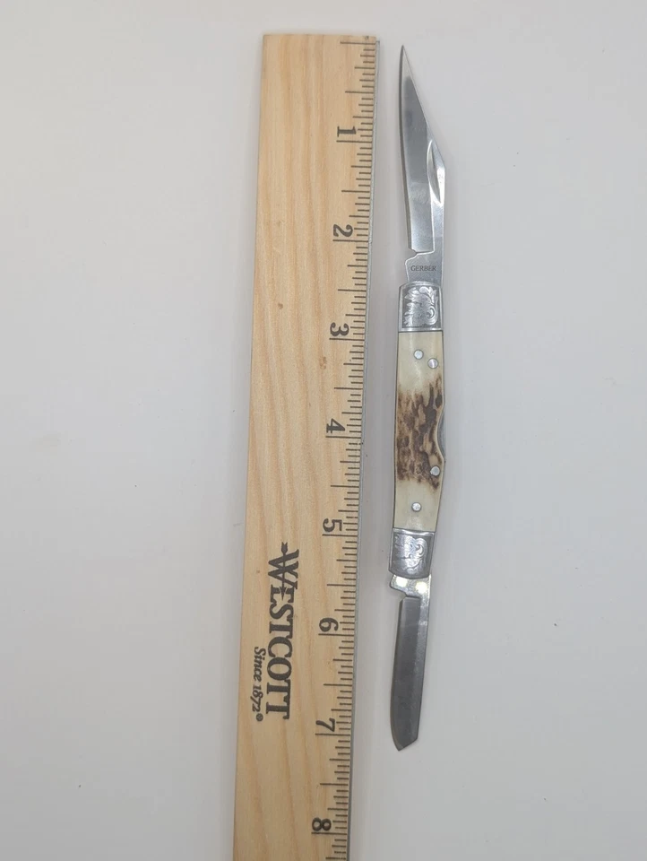 Navaja de Bolsillo Gerber Stockman - Asas de Ciervo - 2 Hojas - ¡Mangos Doble Grabado! Foto 2 de 4
