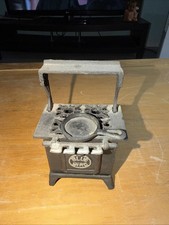Vintage Miniature Old Fashioned Cast Iron Blue Bird Gas Stove 6.5" and mini Pan