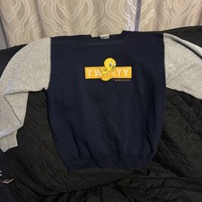 Vintage 1996 Tweety Bird Looney Tunes Navy Gray Colorblock Sweatshirt
