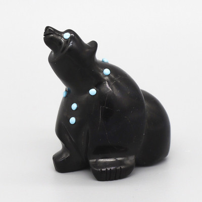 ZUNI FETISH-JET SITTING BEAR FETISH by CLAUDIA PEINA-NATIVE AMERICAN
