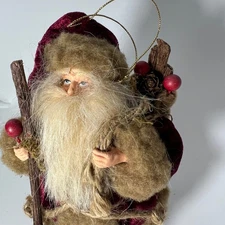 Vintage Rustic Santa Claus Ornament with Sack Staff Christmas Holiday Hiking