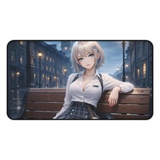 Anime Girl Desk Mat, Cyberpunk Waifu Art, Neon City Gaming Mousepad