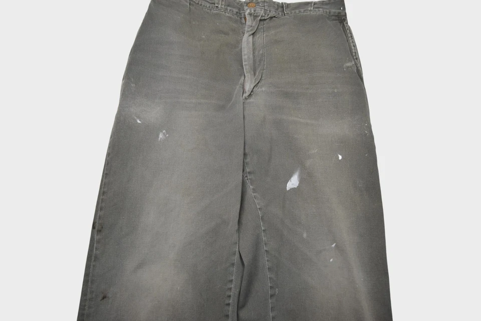 Vintage 60s Pants 32x30 Olive Canvas Faded Distressed Workwear Gripper Zipper - Image 3 of 4