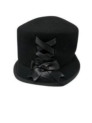Daniele Meucci Black 100% Wool Cloiche Hat w/ Lace Up Front made in Italy Daniele Meucci Black 100% Wool Cloiche Hat w/ Lace Up Front  main image 2