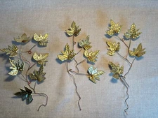 3 Homco Stems Ivy Leaves Gold Color Wall Art Decor Metal Accent Pieces Nature