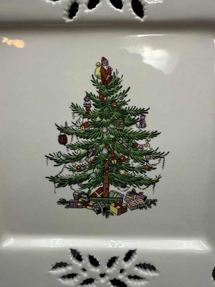 Spode ~Christmas Tree ~ Pierced Square 8” Dish Plate  Holiday New! - Image 2 of 4