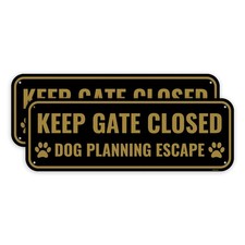 2 PC Keep Gate Closed Dog Planning Escape Sign 10 x 3.5 Inches Aluminum Alert