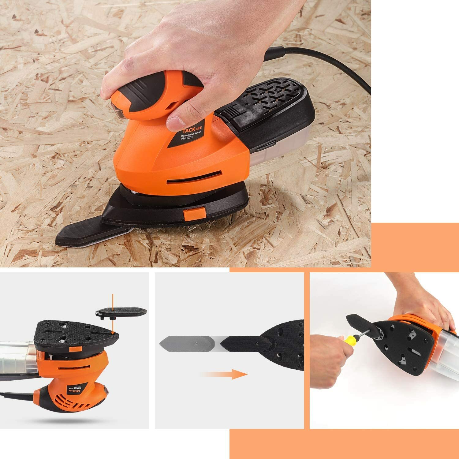 TACKLIFE Mouse Detail Sander with 20 Pcs Sandpapers,360° Rotatable Sanding Pad, eBay