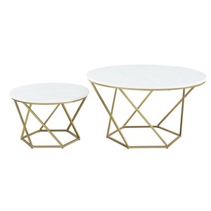 Geometric Nesting Coffee Tables In Gold With White Faux Marble 842158138439 Ebay