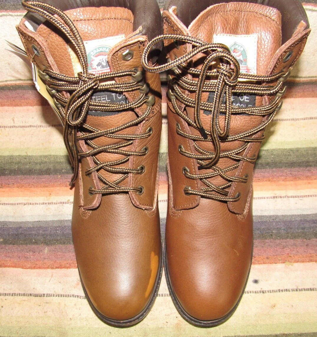 Vintage Brahma by Canada West Brown Leather Lace-Up Boots Vibram Sole Men’s 10 Vintage Brahma Work Boots: Distressed Tan Leather Lace up  main image 2