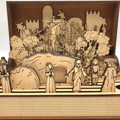 Wooden Easter Resurrection Scene Book Holy Week Keepsake Gift Family Home Decor