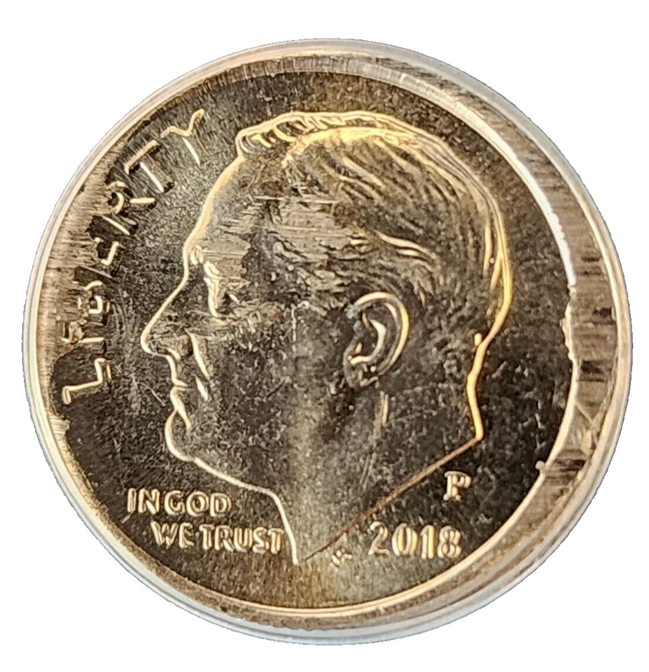 2018-p Dime Tilted Partial Collar Damaged Graded ANACS MS60 detail PRICE REDUCED - Image 3 of 4