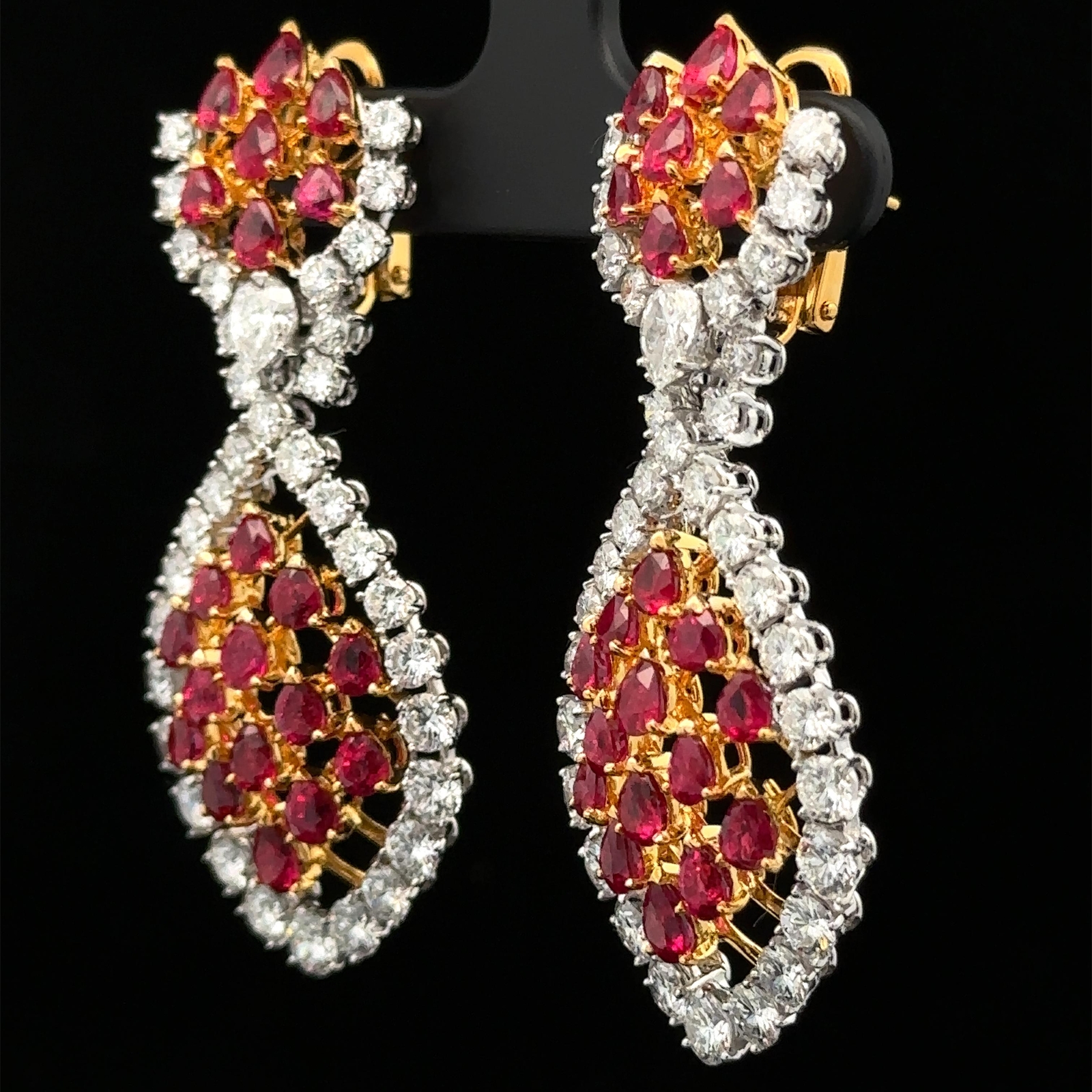 Platinum & Gold 16.47ctw GIA Vivid Burma Ruby Diamond Chandelier Dangle Earrings image 6