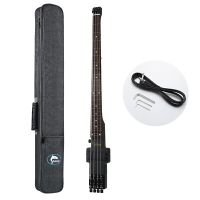 Travel Bass Guitar Electric Headless Bass 4 Strings Fretless Style with Gigbag