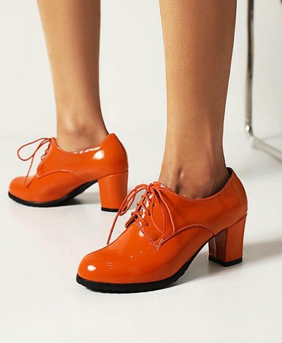Retro Women Brogue Shoes Patent Leather 