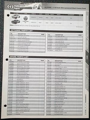 Thunder Tiger 1/10 Nitro Short Course Tomahawk SC Ersatzteilliste & Diagrammblätter