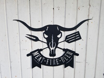 MEAT FIRE BEER Schild XXL in pulverbeschichtet kein Edelrost; Grillen; Grill