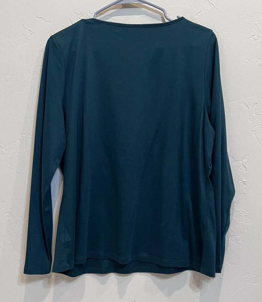 Blusa Top Mujer Talbots Verde Cuello Redondo Manga Larga Detalle Estrás Talla XL P Foto 2 de 4