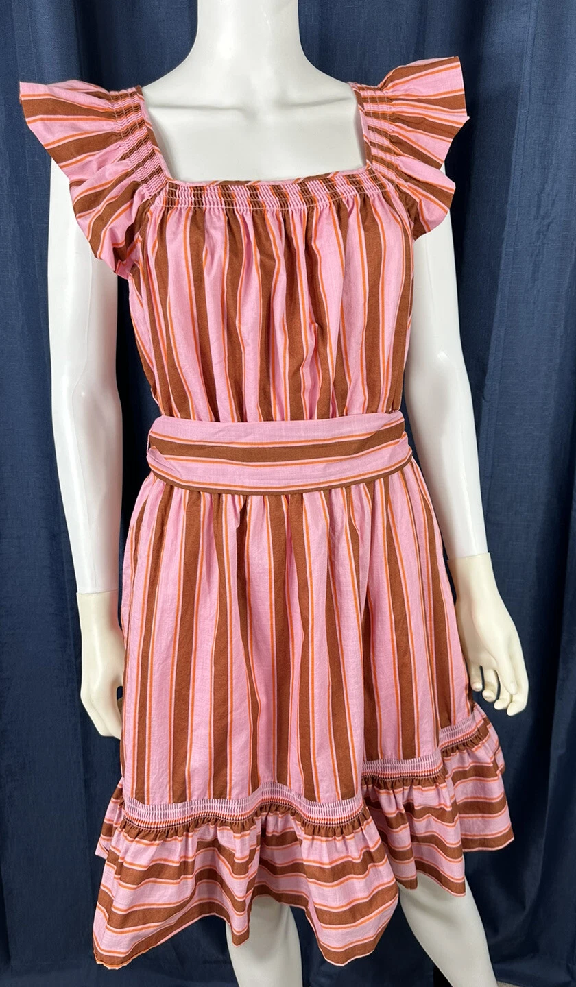 Abito Kate Spade Calais medio con volant rosa a righe cintura svasata us intime ottimeioni cond $298o