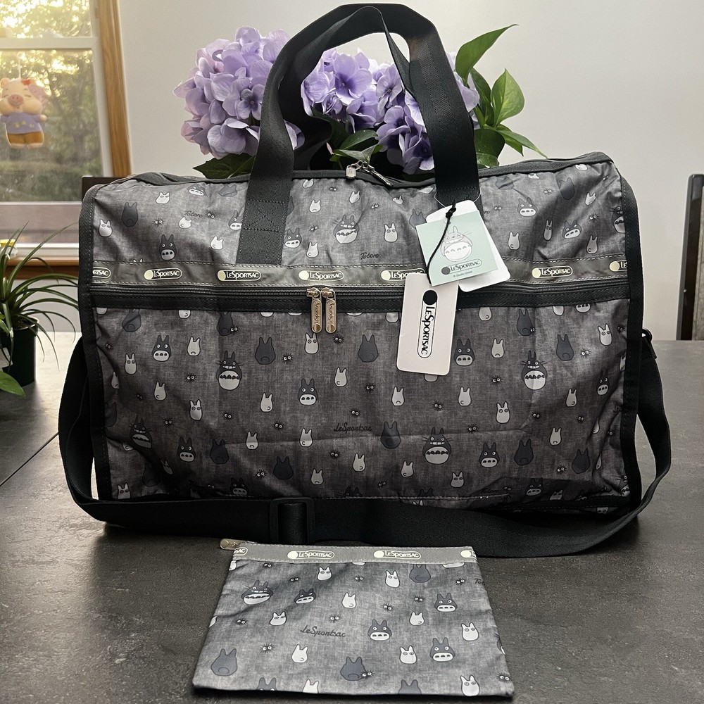 NWT Lesportsac Totoro Gray Deluxe Large Weekender Duffel Bag Pouch