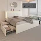 Faux Leather Full Queen Bed Frame with Adjustable Headboard and Charging Station