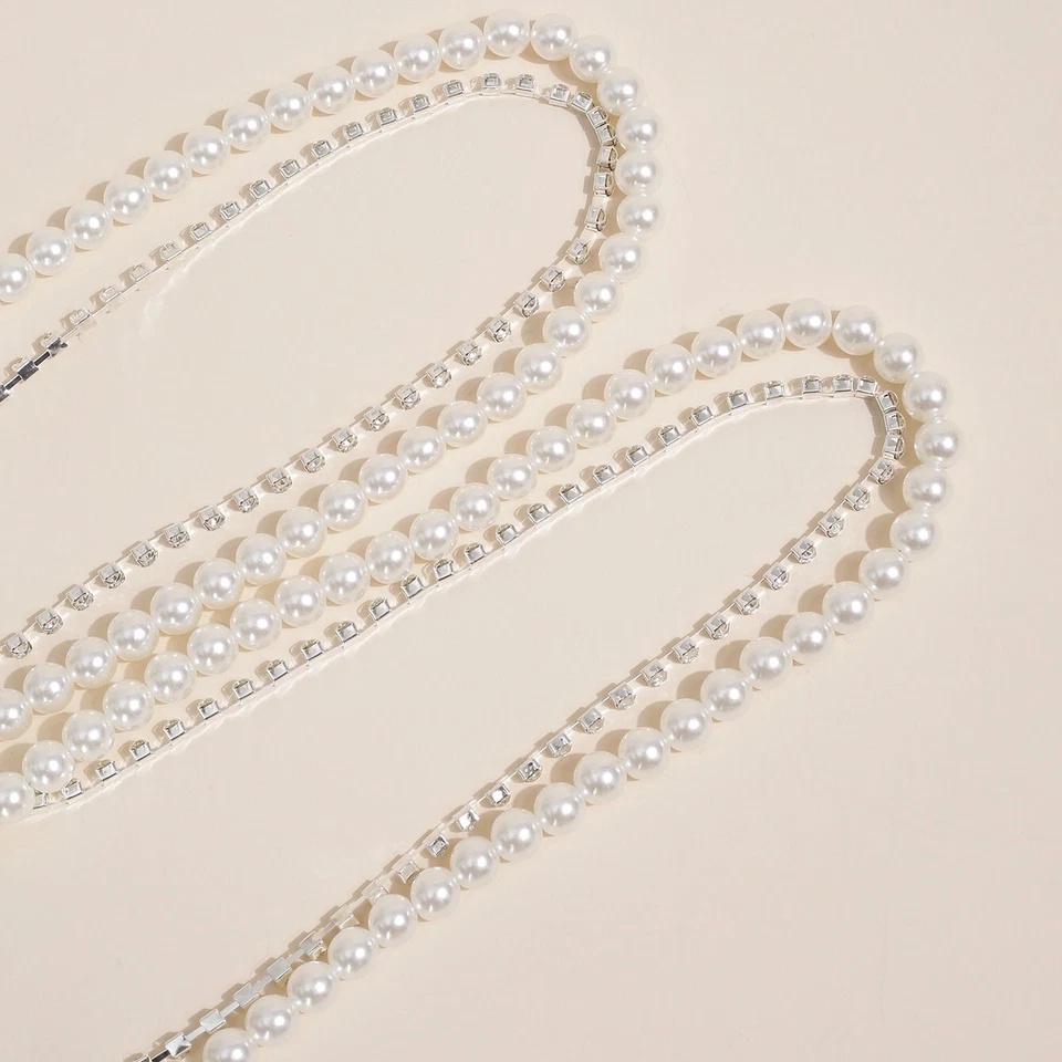 Women Pearl Rhinestone Chain Clips Strap Belt Hanging Pants Clip Suspender Belt - Image 4 of 4