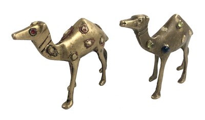 Paar Alte Messing Kamel Statue Ethnisch Design Handmade Tisch Dekor Idol.