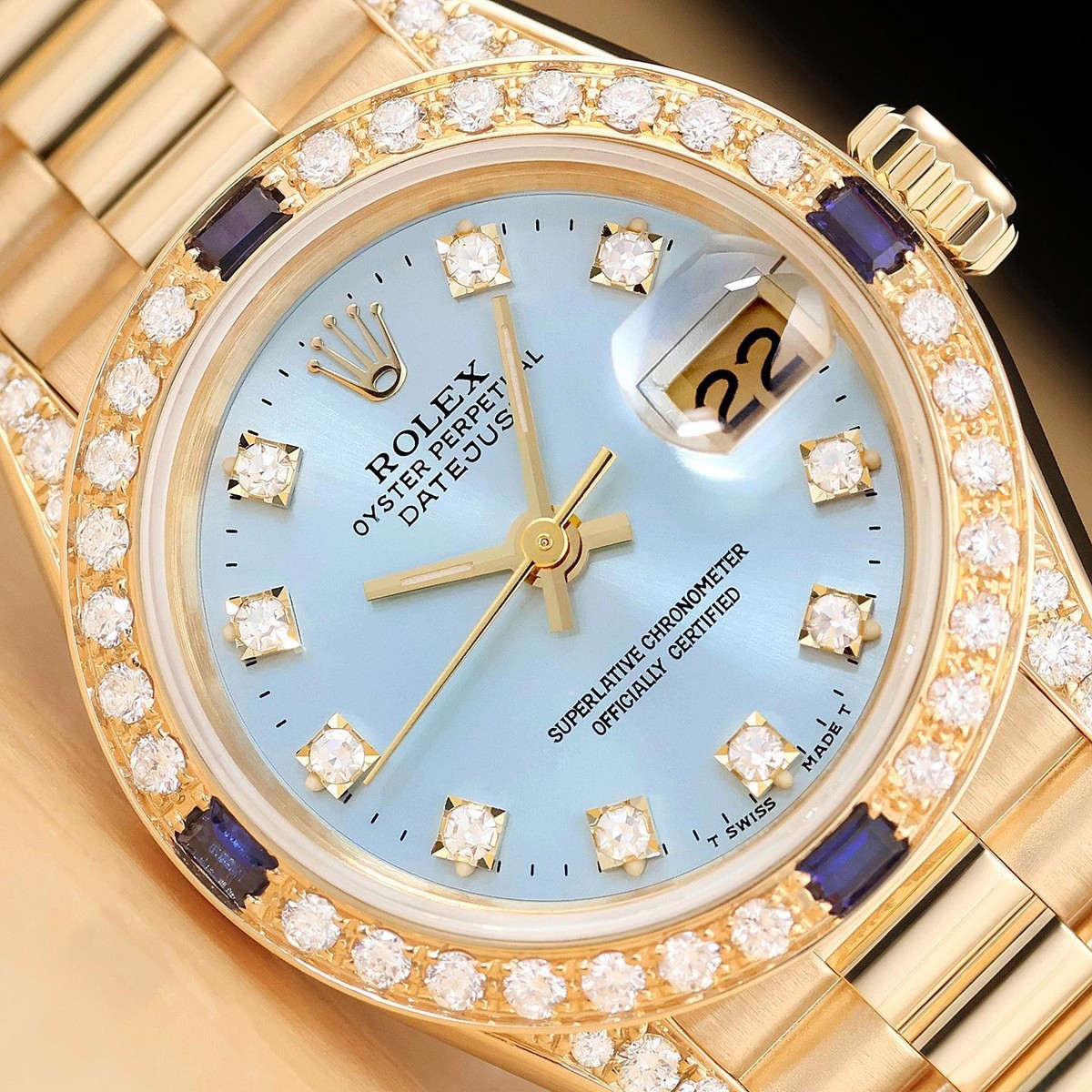 ROLEX PRESIDENT 69178 ICE BLUE FACTORY DIAMOND DIAL SAPPHIRE 18K