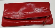 VINTAGE 1960's RED VINYL CLUTCH PURSE, SNAP CLASP, 2 ZIPPER HAND BAG NO RIPS