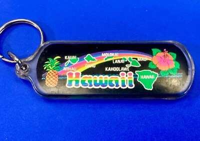 Hawaii Islands Colorful Map Theme Vintage Souvenir Key Ring Chain